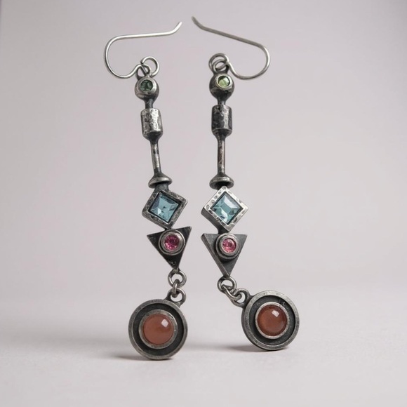 Patricia Locke Elegant Silver and Multicolor Dangle Earrings